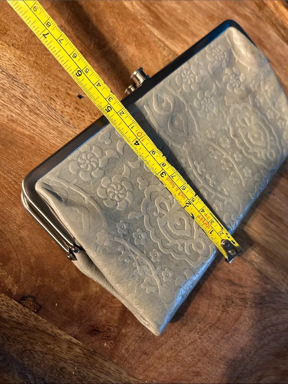 HOBO Metallic Cream Embossed Floral Kiss-Lock Clutch